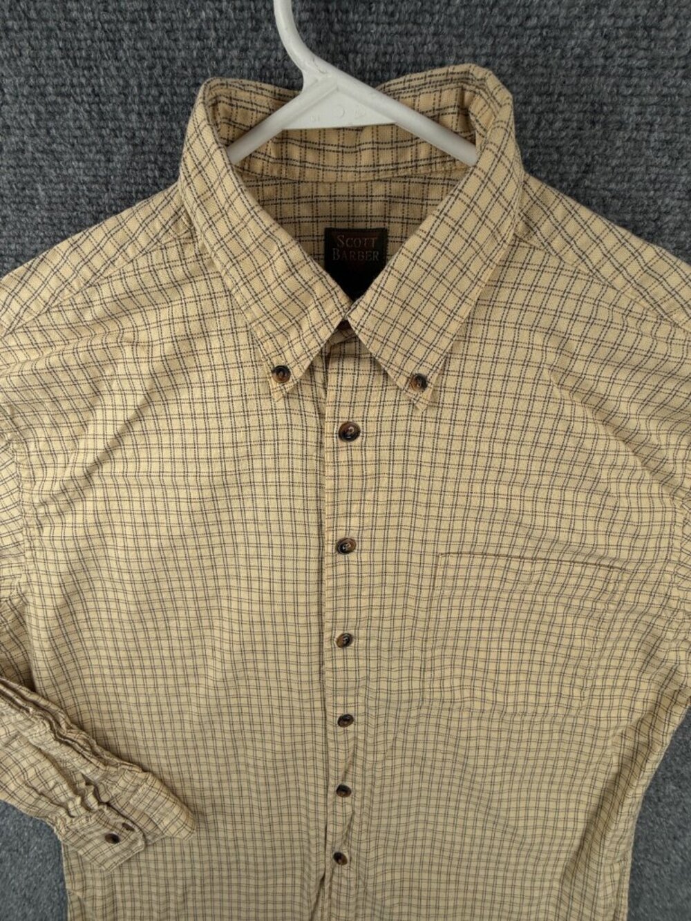 Scott Barber Yellow Check Medium Cotton Long Sleeve Button Up Shirt Adult Woven